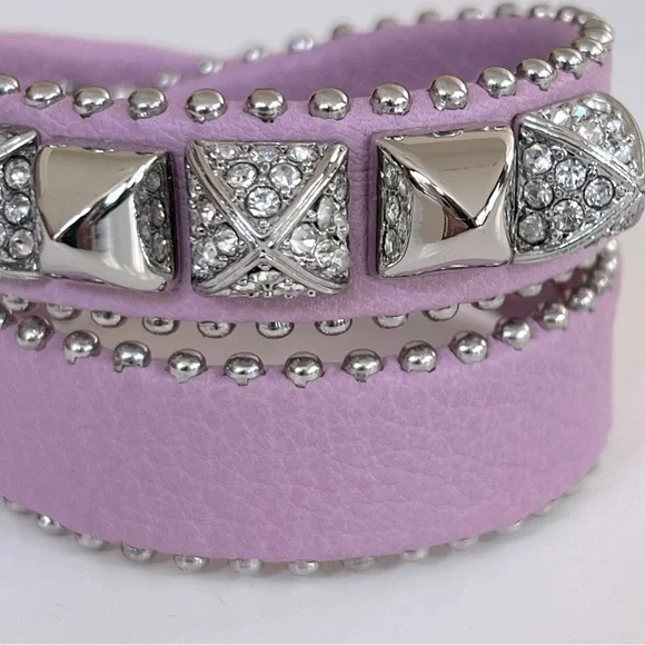 NWT Juicy Couture Lilac Leather Double Wrap Pyramid Stud Bracelet - Picture 8 of 10